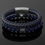 Braided + Beaded Bracelet // Blue + Black // Set of 2