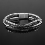 Braided Leather + Chain Bracelet // Black