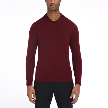 Opulent Long-Sleeve Polo Sweater // Burgundy (S)