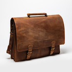 Dual Compartment Leather Briefcase // Distressed
