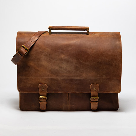 Dual Compartment Leather Briefcase // Distressed