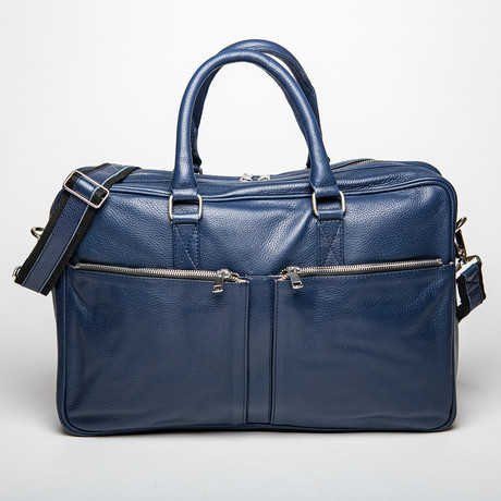 Slim Leather Briefcase // Blue Pebbled