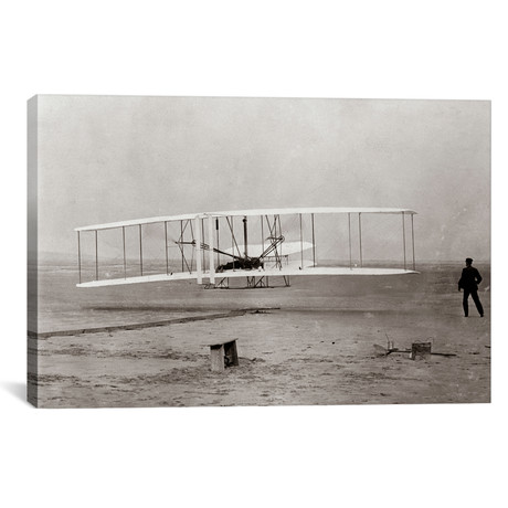 1903 Wright Brothers' Plane Taking Off At Kitty Hawk North Carolina USA // Vintage Images (26"W x 18"H x 0.75"D)