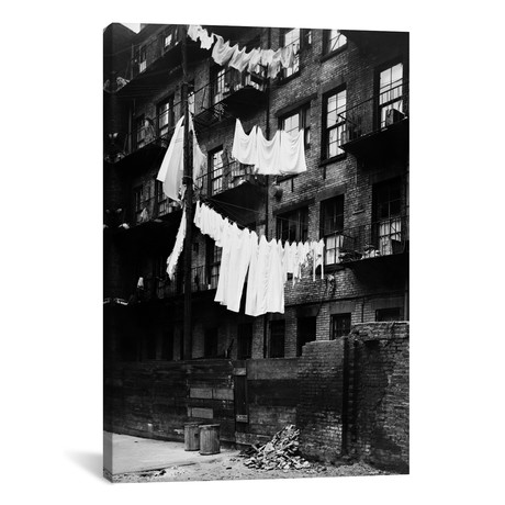 Tenement Building With Laundry Hanging On Clotheslines // 1930s (18"W x 26"H x 0.75"D)