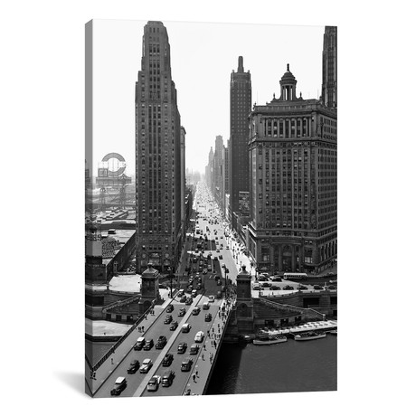 Downtown Skyline Michigan Avenue Chicago Illinois USA // 1940s (18"W x 26"H x 0.75"D)