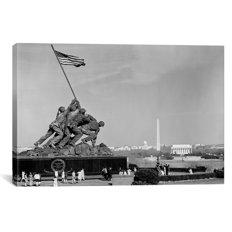 Marine Corps Monument In Arlington With Washington Dc // 1960s (26"W x 18"H x 0.75"D)