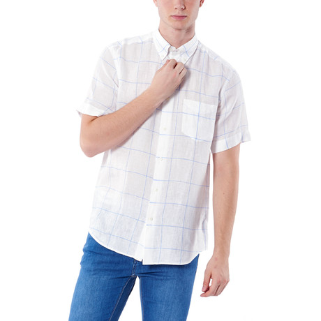 Big Plaid Short-Sleeve Button-Up Shirt // White (XS)