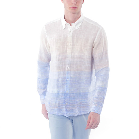 Gradient Button-Up Shirt // Beige + Blue (XS)