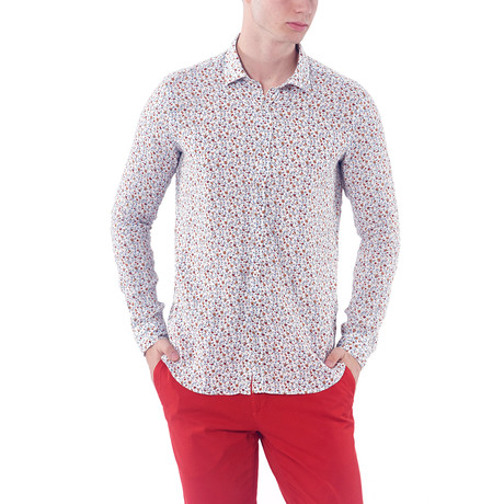Micro Floral Pattern Button-Up Shirt // Claret Red (XS)