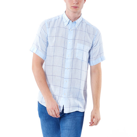 Big Plaid Short-Sleeve Button-Up Shirt // Blue (XS)