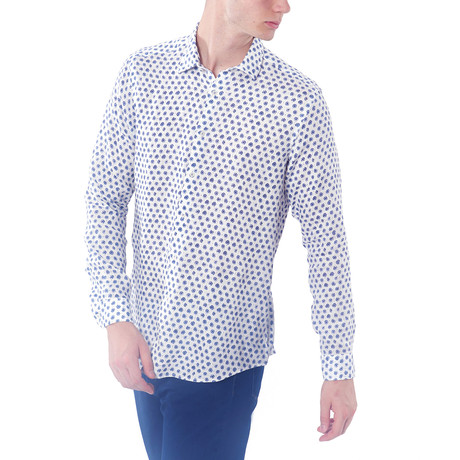 Blue Blot Patter Button-Up Shirt // Blue (XS)
