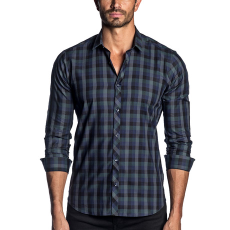 Woven Long Sleeve Shirt // Green + Purple + Black Check (S)