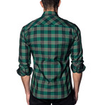 Woven Long Sleeve Shirt // Green + Black Check (L)