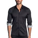 Woven Long Sleeve Shirt // Black + Plant Print Cuff (2XL)