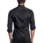Woven Long Sleeve Shirt // Black + Plant Print Cuff (L)