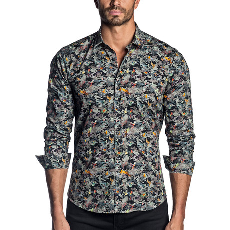 Woven Long Sleeve Shirt // Camo Parrots (S)