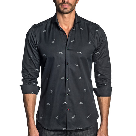 Woven Long Sleeve Shirt // Black Dinosaurs (S)