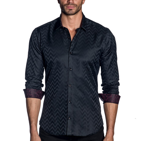 Woven Long Sleeve Shirt // Black Zigzag (S)
