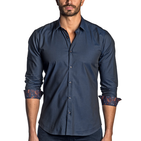 Woven Long Sleeve Shirt // Navy + Paisley Cuff (S)