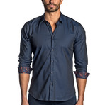 Woven Long Sleeve Shirt // Navy + Paisley Cuff (S)