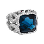 Magerit Snake Antique 18k White Gold Diamond + Topaz + Red Sapphire Ring // Ring Size: 7