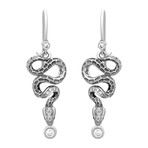 Magerit Snake Small 18k White Gold Diamond + Red Sapphire Earrings