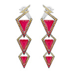 Stephen Webster Lady Stardust 18k White Gold Sapphire + Quartz Red Coral Long Bolt Earrings