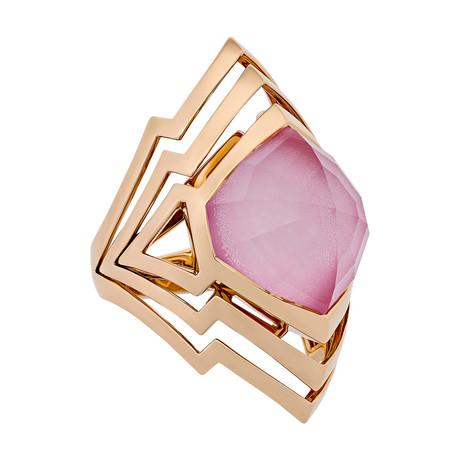 Stephen Webster Lady Stardust 18k Yellow Gold Quartz Pink Mother of Pearl Ring // Ring Size: 7.25