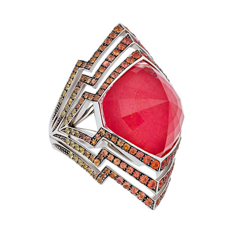 Stephen Webster Lady Stardust 18k White Gold Sapphire + Quartz Red Coral Ring // Ring Size: 7