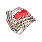 Stephen Webster Lady Stardust 18k White Gold Sapphire + Quartz Red Coral Ring // Ring Size: 5.25