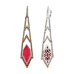 Stephen Webster Lady Stardust 18k White Gold Sapphire + Quartz Red Coral Long Earrings