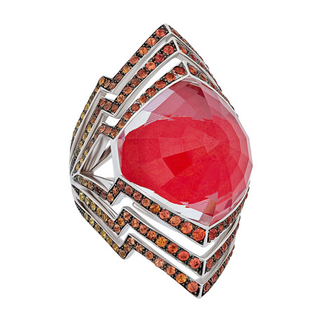 Stephen Webster Lady Stardust 18k White Gold Sapphire + Quartz Red Coral Ring // Ring Size: 5.25