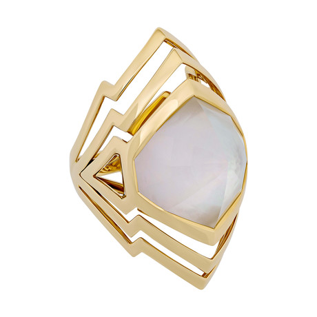 Stephen Webster Lady Stardust 18k Yellow Gold Quartz White Mother of Pearl Resort Ring // Ring Size: 7.5