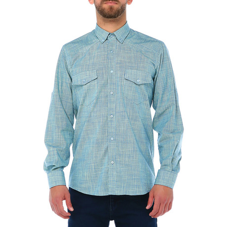 G647 Button-Up Shirt // Turquoise + Yellow (S)