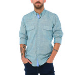 G647 Button-Up Shirt // Turquoise + Yellow (S)
