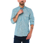 G647 Button-Up Shirt // Turquoise + Yellow (S)