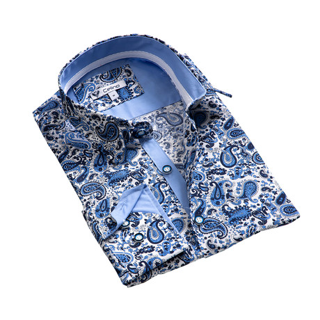 Reversible Cuff Button-Down Shirt // Cream + Blue (L)
