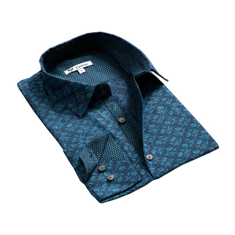 Celino // Reversible Cuff Button-Down Shirt // Blue + Teal Floral (XL)