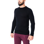 Crew-Neck Solid Wool Sweater // Black (2XL)