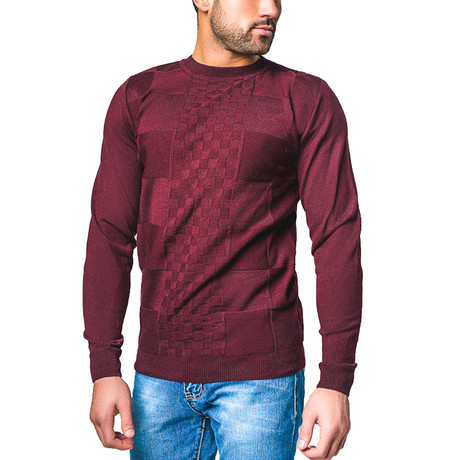 Multi-Checkered Wool Sweater // Burgundy (S)