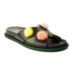 Fendi // Leather Pom-Pom Flat Sandal // Black (US: 6)