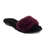 Avec Modération // Kitzbuhel Faux Fur Slides // Black + Burgundy (US: 9)