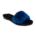 Avec Modération // Kitzbuhel Faux Fur Slides // Black + Royal Blue (US: 7)