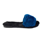 Avec Modération // Kitzbuhel Faux Fur Slides // Black + Royal Blue (US: 7)