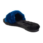 Avec Modération // Kitzbuhel Faux Fur Slides // Black + Royal Blue (US: 7)