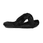 Avec Modération // St. Moritz Cross-Strap Faux Fur Slides // Black (US: 9)
