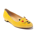 Charlotte Olympia // Flirty Kitty Velvet Ballerina Flat // Yellow (US: 6.5)