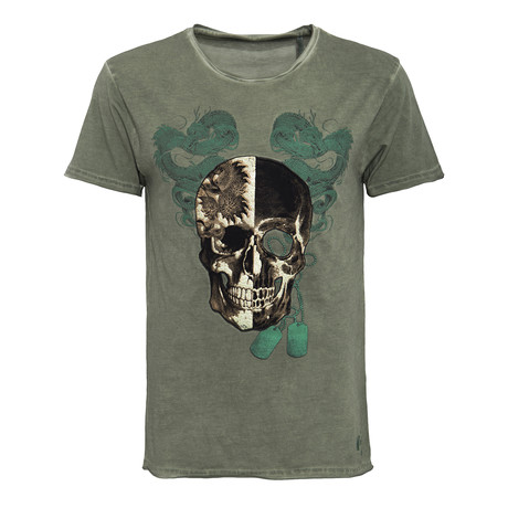 3D Print Oil Washed T-Shirt // Green (S)