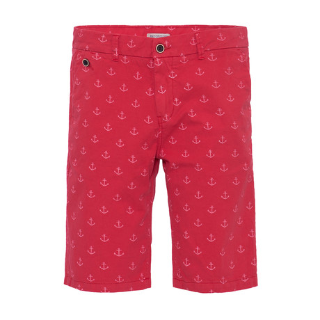 5-Pocket Bermuda Shorts + Anchor Print // Red (S)