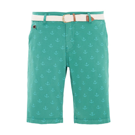 5-Pocket Bermuda Shorts + Anchor Print // Green (S)